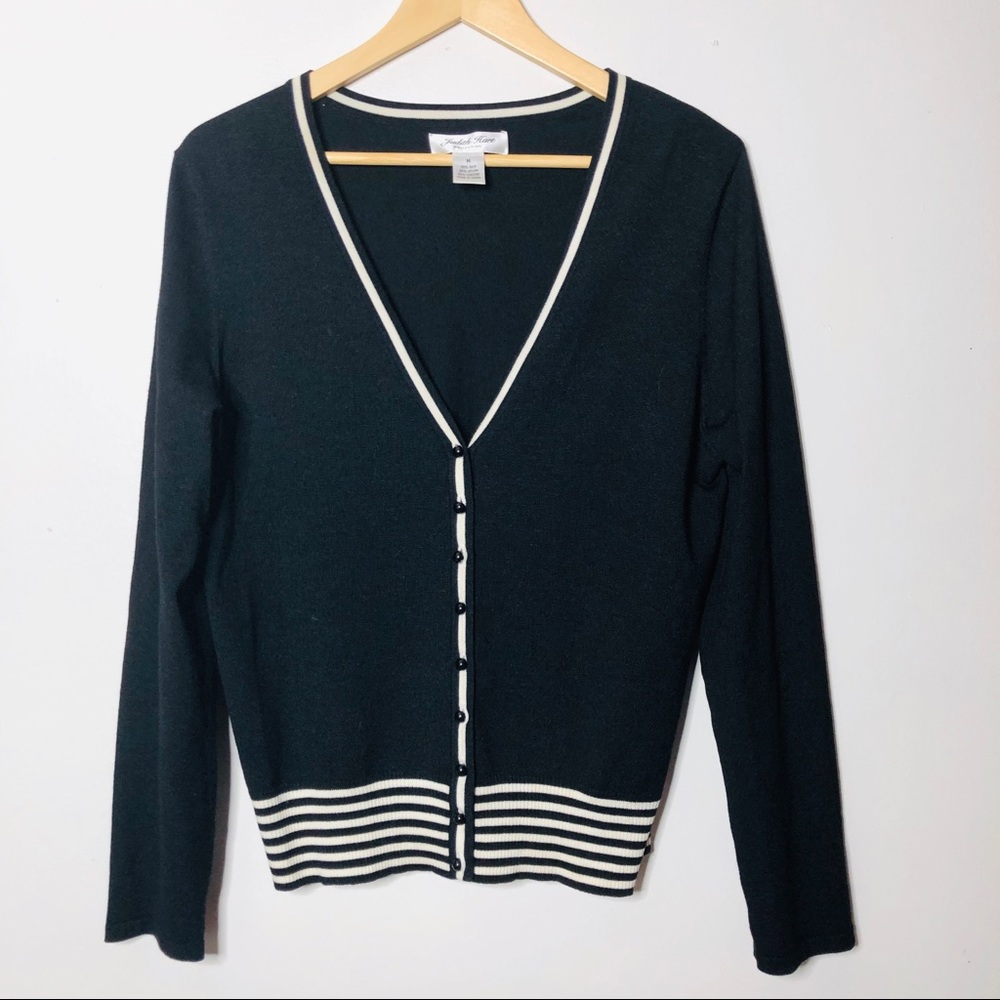 Judith Hart silk blend cardigan black white M